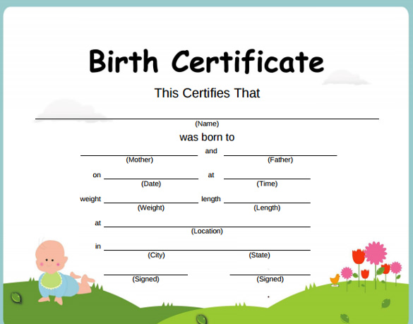 Beautiful Birth Certificate Cartoon
